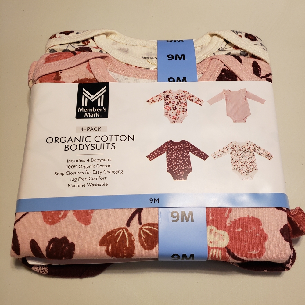 Member's Mark Organic Cotton Bodysuits - Pink and Cream